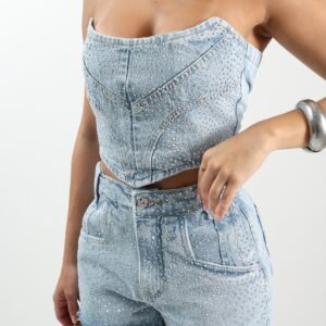 Blusa Corset Denim Strass