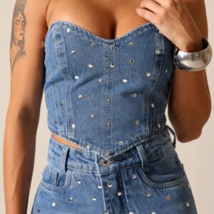 Blusa Corset Jeans Tachas